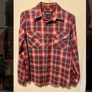 Men’s Marmot sm red plaid flannel button-up shirt